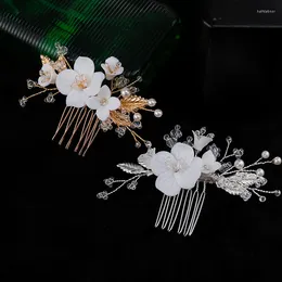 Hair Clips Floralbride Ins Style Handmade Crystal Rhinestone Ceramic Flower Bridal Comb Wedding Accessory Bridesmaids Women Jewel