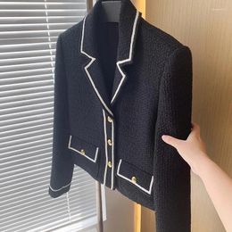 Women's Jackets Light She Name Yuan Temperament Black And White Polo Collar Foreign Style Rough Tweed Coat Girl