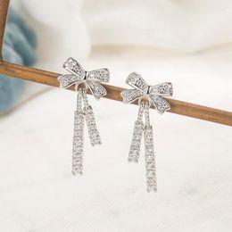 Stud Earrings Cute Bowknot Dangle For Women Luxury Sparkling Zircon Fashion Tassel Earring Summer Piercing Jewellery