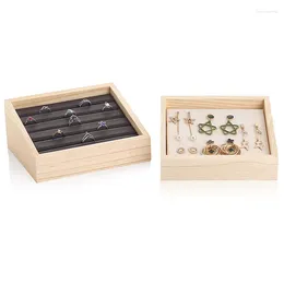 Jewellery Pouches Wooden Ring Earring Display Tray Necklace Organiser Holder Bracelet Stand Storage Packaging Case Gift Box