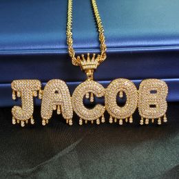 Pendant Necklaces Grandbling Crowned Drip Letter Customized Name Necklace Personalized Word Ins Sell Hip Hop Jewelry 231113