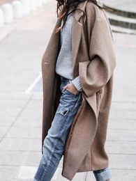 Women's Wool Autumn And Winter Fashion Warm Long Woolen Coat Polo Collar Single Breasted Sleeve Elegant