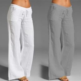 Women's Pants Capris Summer Oversized Wide Leg Pants Women Vintage Cotton Linen Palazzo Fashion Long Trousers Casual Elastic Waist Solid Pantalon 5XL 230413