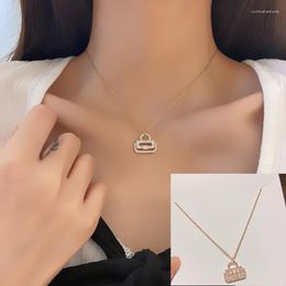 Pendant Necklaces Fashion Small Bag Charm Zircon Clavicle Chain Gold Plated Lock Necklace Crystal Wedding Party Women's Gifts