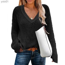 Women's Sweaters Autumn and Winter Womens Long Sle V Neck Loose Lightweight Knitted Pullover Sweater Jumper TopL231113