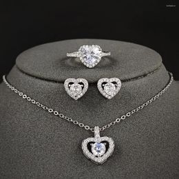 Necklace Earrings Set 3pcs Pack Sterling Silver Color Jewelry Promise Ring Stud Earring Pendant Valentine's Day Gift For Women J1516