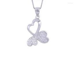 Pendants Pekurr 925 Sterling Silver Hollow Heart Lucky Clover Necklaces For Women Zircon Leaf Party Fashion Jewellery