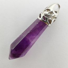 Pendant Necklaces 8x38MM Purple Crystal Stone GEM Pillar Jewellery For Woman Gift Pendulum S214