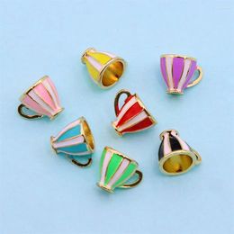 Charms 10pcs/lot Cute Colorful Enamel Stripe Love Heart Cup Pendant DIY Necklace Keychain For Jewelry Making Accessories