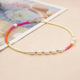 Chains YASTYT Colourful Summer Beach Fashion Jewellery Freshwater Pearls Heishi Gold Chain Choker Necklaces For Women Boho Gift