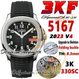 3KF V4 3k5167 A330SC Automatic Mens Watch Minimum noise Movement Ultrathin Black Texture Dial Number Markers Steel Case Rubber Band Super trustytime001Watches