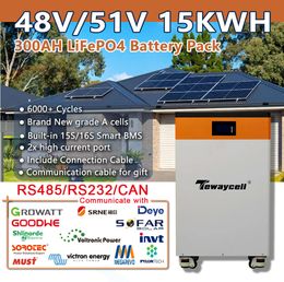 Pay by Installment/ 51V 300Ah Powerwall LiFePO4 Battery Pack 15KWh 6000Cycle Buitl-in BMS CAN RS485 Monitor Solar EU US Tax Free
