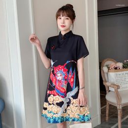 Ethnic Clothing FZSLCYIYI Traditional Chinese Peking Opera Print Short Sleeve Fashion Modern Trend Cheongsam Dress For Women Qipao Clothes