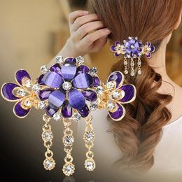 Haarspangen Haarspangen Damen Kristall Strass Haarspange Bunte Blume Quaste Haarspange Haarspangen Mädchen Haarnadel Mode Party Haarschmuck