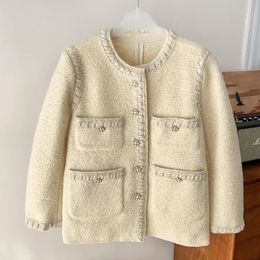 Women's Wool Blends Korean Fashion Women Yellow Tweed Jacket Loose Single Breasted Coat Woolen Winter 4 Pockets Blazers Luxury Brand Clothes 231113