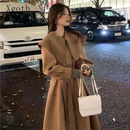 Women's Wool Blends Autumn/Winter Jacket Elegant Advanced Designer Temperament Woolen Coat Camel High Waist Mid Length Girly Windbreaker 231114