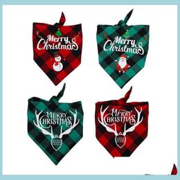 Dog Apparel Bandana Christmas Classic Plaid Pet Scarf Bibs Kerchief Merry Xmas Santa Snowman Print For Small Medium Large Animals Co Dhh7G