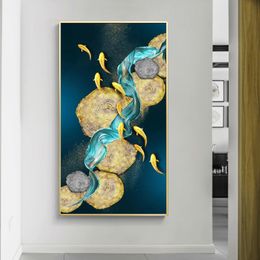 Abstract Koi Picture Canvas Painting Wall Art Feng Shui Fish Posters and Prints Carp Lotus Pond Pictures for Living Room Decor