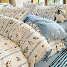 Bedding sets Thickened Milk Velvet Bed Set of Four Pieces Winter Coral Flannel Duvet Cover Pure Cotton Ab Surface 231114