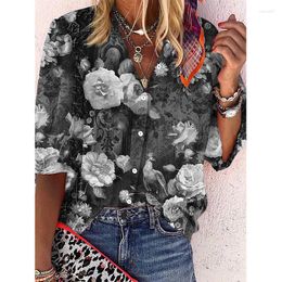 Women's Blouses Elegant Loose Peacock Print Women Shirt Office Large Size Long Sleeve V Neck Tops Casual Ladies Matching Cardigan Blouse