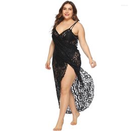 Plus Size Dresses Sexy LaceDress Women Tunic Pareo Playa Mujer Robe Plage Summer Mesh Black Beach Cover Up Maxi Dress Large 4XL 2023
