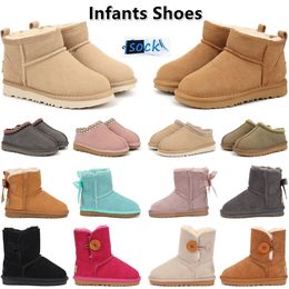 Stivali per bambini classici Stivali per bambini Tasman Slipisti per ragazzi e baby -cuoio inverno Snow Ultra Mini Booties per bambini Bambino Furry Solid Tazz Boot con Bows Button