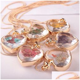 Pendant Necklaces Dry Flowers Necklace Heartshaped Glass Fine Jewellery Summer Style Long Collares Per Vial Bottle Drop Deliver Dhgarden Dhmgt