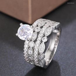 Cluster Rings Silver Colour Crystal For Women Full Bling Iced Out Cubic Zirconia Luxury Fashion Bridal Wedding Bands Jewellery