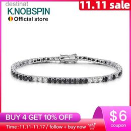 Beaded KNOBSPIN Black White All Moissanite Tennis Bracelets for Women Man Original s925 Sterling Silver Plated 18k White Gold BraceletL231114