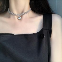Choker Luxury Crystal Multilayer Necklace Women Bundle Neck Fashion Heart Pendent Punk Jewellery Clavicle Chain