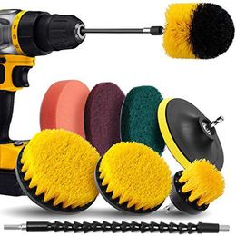 Freeshipping Drill Brush Attachment Set -Drill Brush Kit Scrub Pads & Sponge Power Scrubber Brush with Extend Long Attachment for Grout Hvph