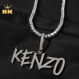 Pendant Necklaces THE BLING KING Custom Brush Font Initial Letter Pendant Iced Out 2 Rows Cubic Zirconia Personalised Name Necklace Hiphop Jewellery T230413