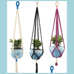 Novelty Items Rame Plant Hangers Indoor Outdoor Hanging Planter Basket Jute Rope Flowerpot Garden Tools Home Decor White Purple Blac Dhmc0