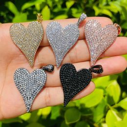Charms 5pcs Heart Pendant for Woman Jewellery Making Clear Black Pave Cubic Zirconia Charms Bracelet Necklace Create Accessory 231113