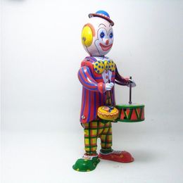 Freeshipping Classic collection Retro Clockwork Wind up Metal Walking Tin Toy Drumming Clown drummer Robot Mechanical toys kids gift Petkw