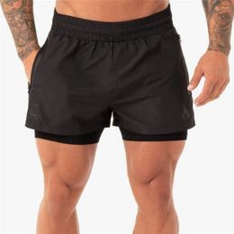 Men's Shorts Mens Black 2 IN 1 Workout Fitness Breathable Jogger Elastic Gym Bodybuilding Quick Dry Training Running