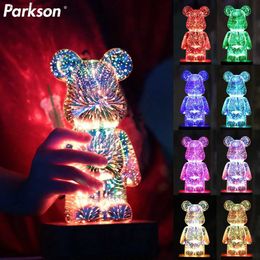 Night Lights LED 3D Firework Bear LED Night Light Colour Changeable Ambient Lamp USB Projector Lamp For Bedroom Home Room Birthday Kids Gift Q231114