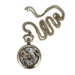 Pocket Watches Vintage Horse Non-hollow Carved Quartz Watch Clock Fob With Chain Pendants Necklace Gifts Retro Pattern
