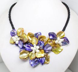 Pendant Necklaces Beauty 50mm-70mm 3Flower Necklace 18inches Mix Colour Baroque Shell Mother Of Pearl Handmade
