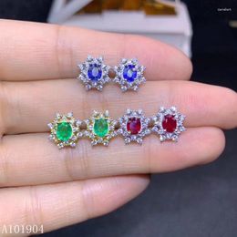 Stud Earrings KJJEAXCMY Boutique Jewellery 925 Sterling Silver Inlaid Natural Emerald Ruby Sapphire Female Luxury Support Detection