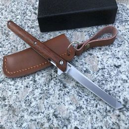 Top With Quality Folding Bearing Handle Knives Ball Knife D2 Satin Tanto Sheath Blade Rosewood Pocket Leather Flipper Point EDC 1Pcs Vvoen