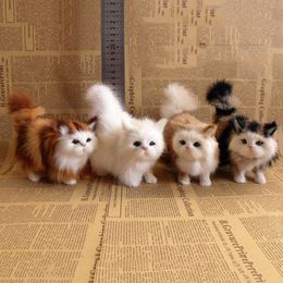 Electric/RC Animals Realistic Cat Plush Toys Lifelike Fur Furry Stuffed Cat Dolls Simulation Kitten Models Animals Birthday Christmas Gift For Child 230414