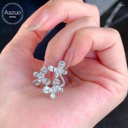 Cluster Rings Aazuo Fine Jewellery Real 18K White Gold Diamonds 0.80ct Flower Butterfly Ring Gift For Woman Deluxe Banquet Fashion