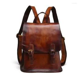 School Bags Women Real Cowhide Rucksack Retro Casual Daypack Genuine Leather Girls Bag Female Travel Natural Skin Backpack