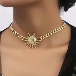 Choker Necklace Sun Pendant Chunky Chain Women Girls Gold Plating Fashion Jewelry Party Gift 2023 Style HN23466