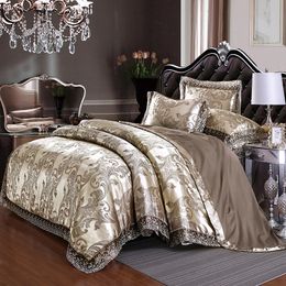 Bedding sets Jacquard Sets Queen King Size 4pcs Lace Satin Duvet Cover Wedding Bedclothes Bedsheet Linen Cotton Bedspread 230413