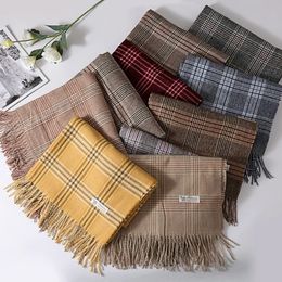 Scarves Winter Cashmere Plaid Scarf Design Women Warm Shawl Wraps Soft Pashmina Men Long Tassels Scarves Thick Blanket Foulard Bandana 231113