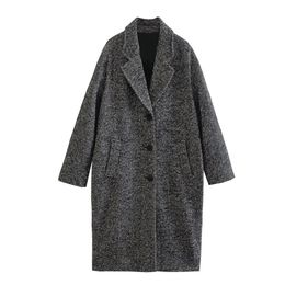 Womens Wool Blends UNIZERA AutumnWinter Fashion Loose Lapel Mid length Sawtooth Twill Coat 231113