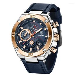 Wristwatches BENYAR Sports Men Watch Casual Quartz Wristwatch 45mm Large Dial Leather Military Chronograph For Reloj Clock
