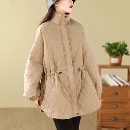 Women's Trench Coats 2023 Stand Collar Zipper Padded Cotton Thin Light Vintage Autumn Winter Outwear Fashion Women Casual Parker